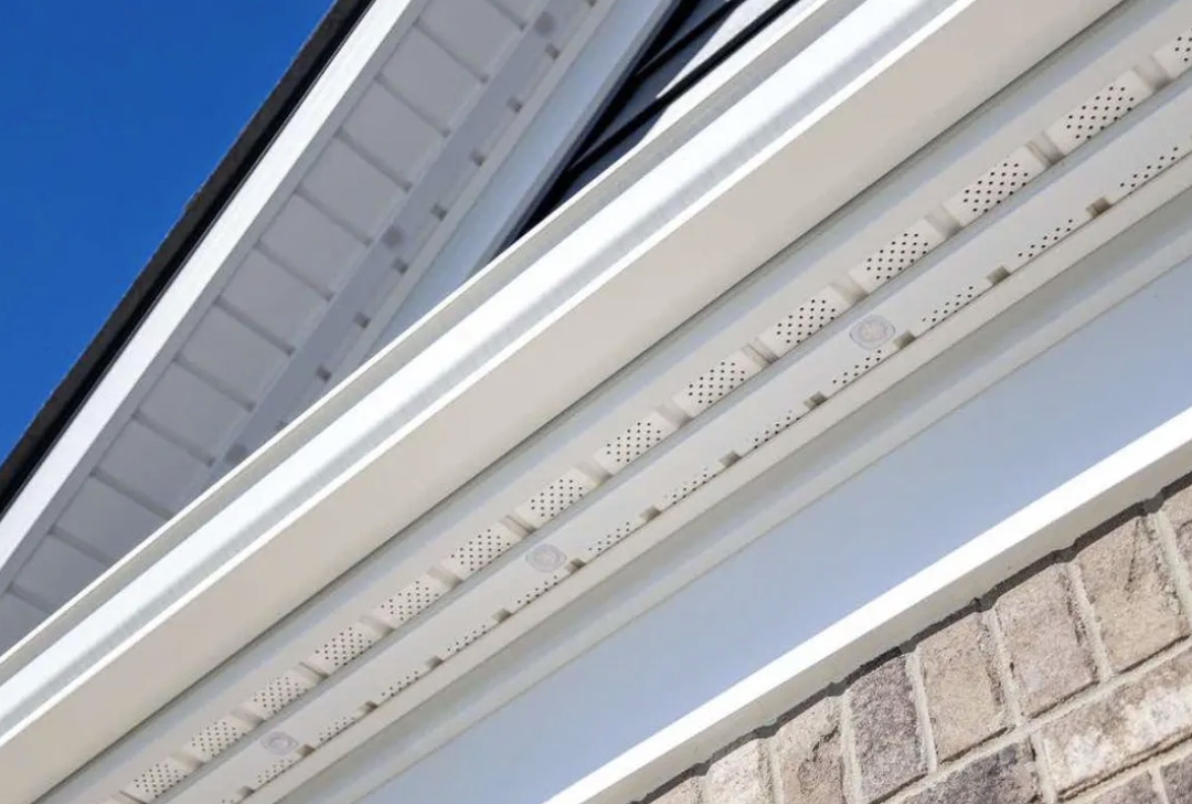 Close-up of permanent LED track system along roofline